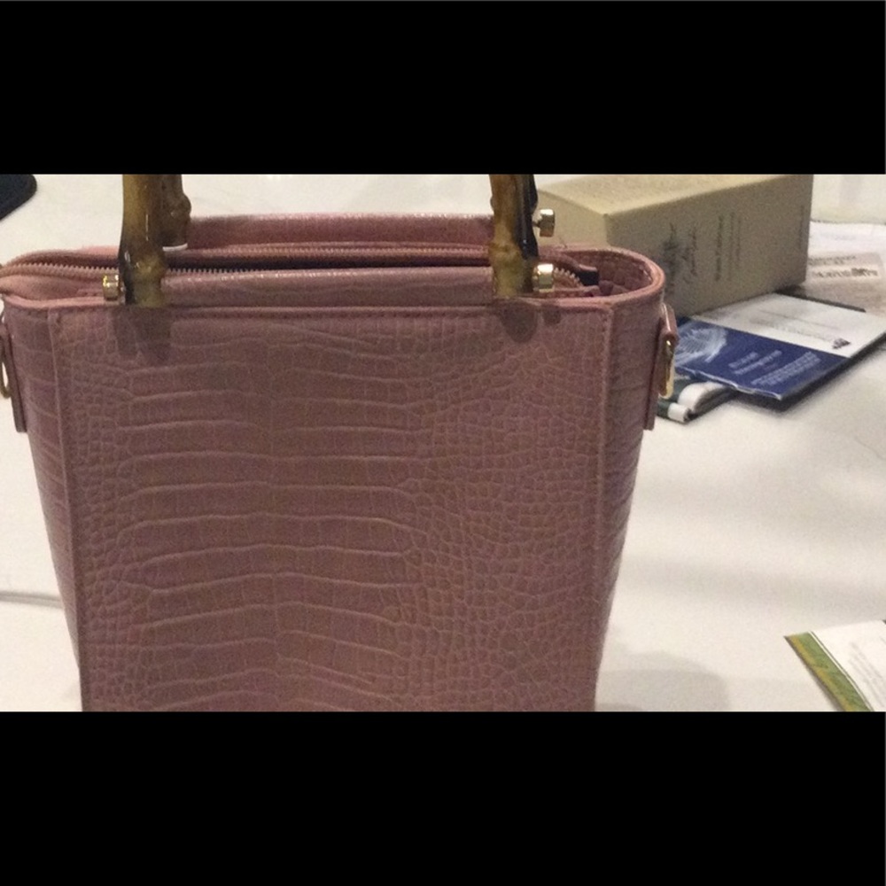 Elegant Pink Small Handbag with Bamboo Handles